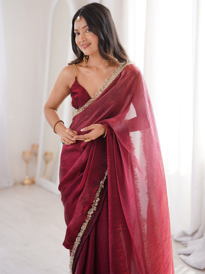 Women's Fendy Satin Saree With Unstitched Blouse Piece