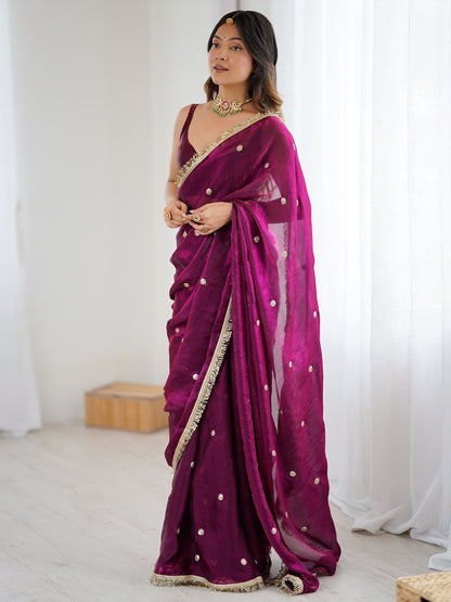 Women's Fendy Satin Saree With Unstitched Blouse Piece