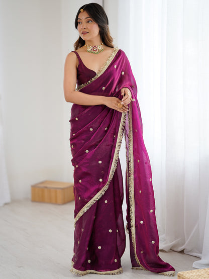 Women's Fendy Satin Saree With Unstitched Blouse Piece