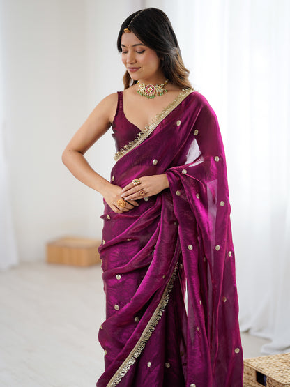 Women's Fendy Satin Saree With Unstitched Blouse Piece