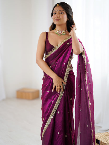 Women's Fendy Satin Saree With Unstitched Blouse Piece