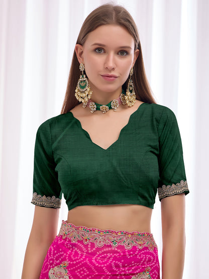 Women's Georgette Bandhani Saree With Unstitched Blouse Piece