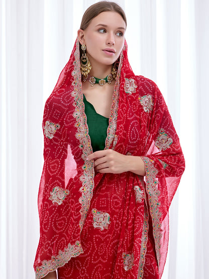Women's Georgette Bandhani Saree With Unstitched Blouse Piece