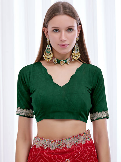 Women's Georgette Bandhani Saree With Unstitched Blouse Piece