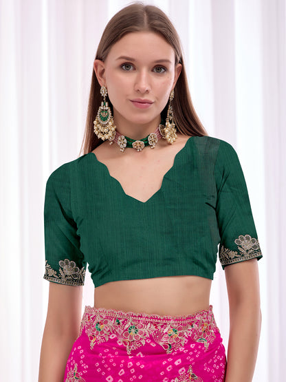Women's Georgette Bandhani Saree With Unstitched Blouse Piece