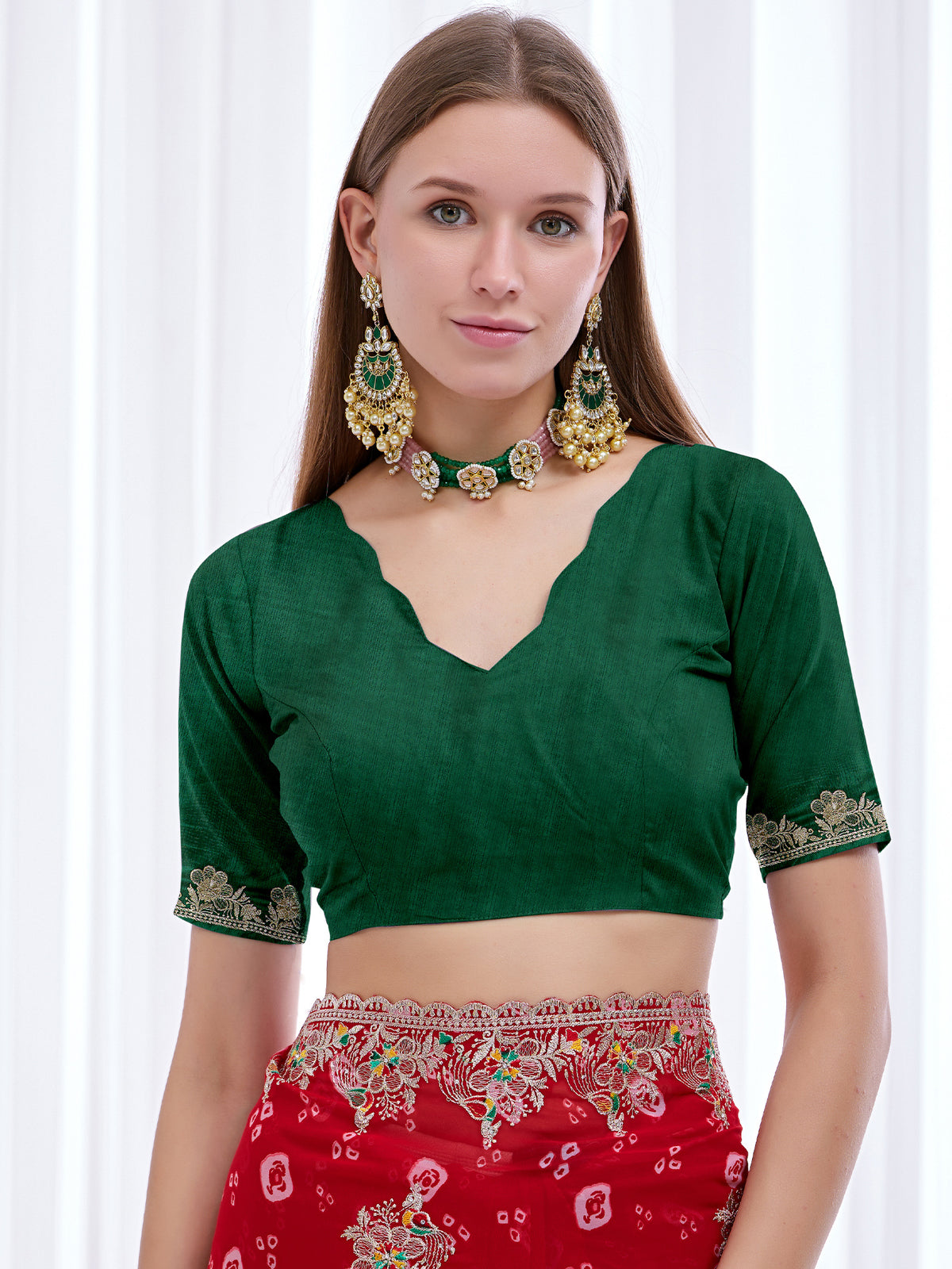 Women's Georgette Bandhani Saree With Unstitched Blouse Piece