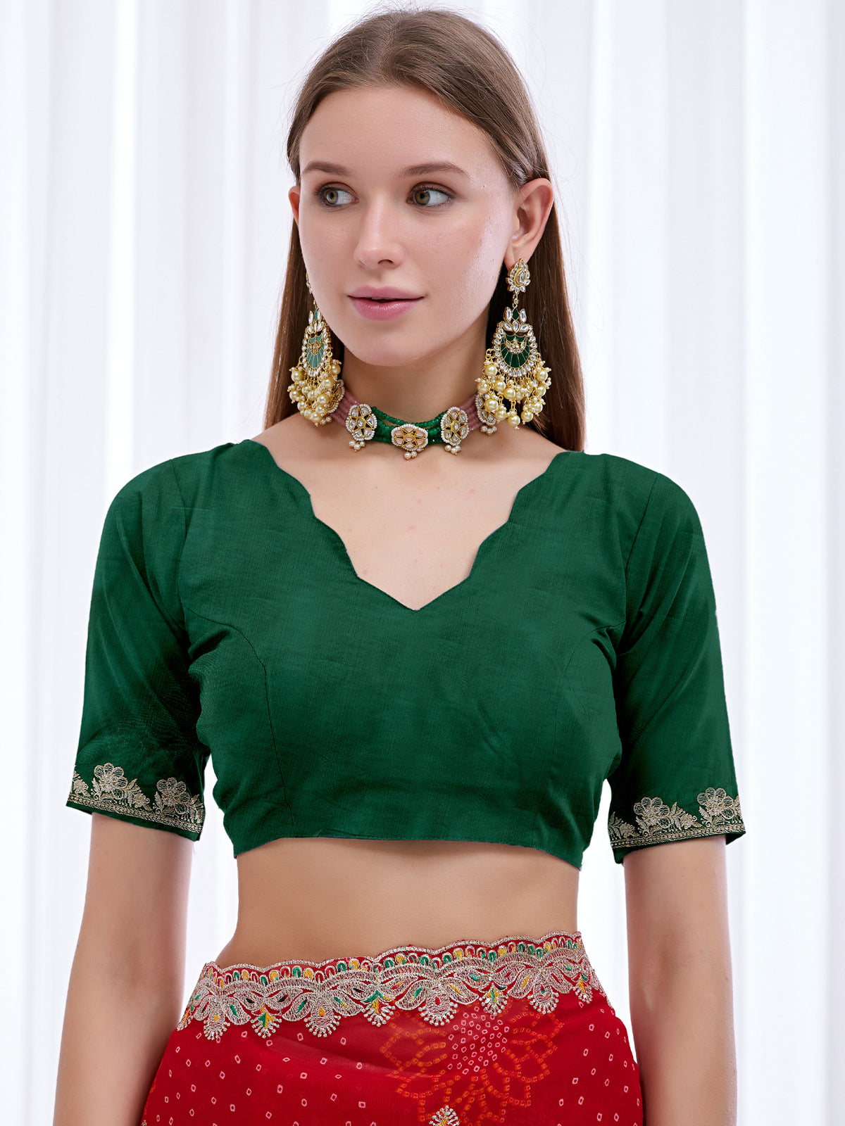 Women's Georgette Bandhani Saree With Unstitched Blouse Piece