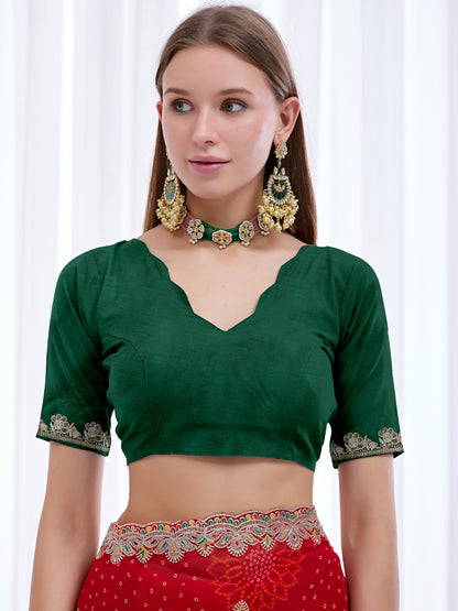 Women's Georgette Bandhani Saree With Unstitched Blouse Piece