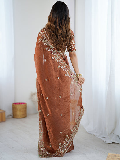 Women's Fendy Chiffon Saree With Unstitched Blouse Piece