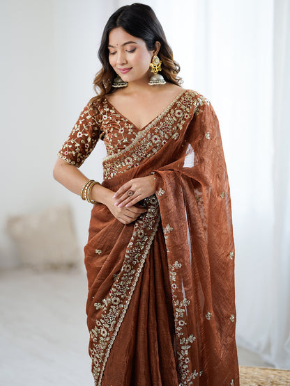 Women's Fendy Chiffon Saree With Unstitched Blouse Piece