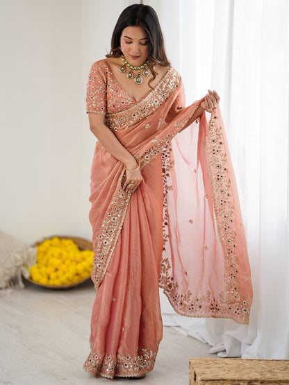Women's Fendy Chiffon Saree With Unstitched Blouse Piece