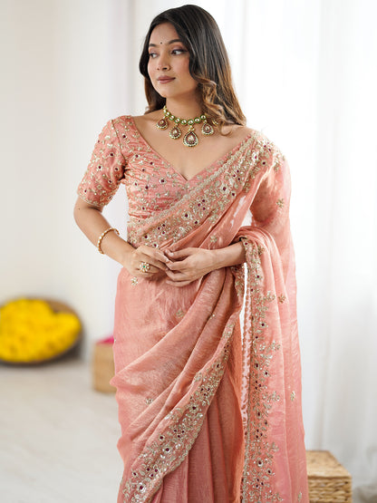 Women's Fendy Chiffon Saree With Unstitched Blouse Piece