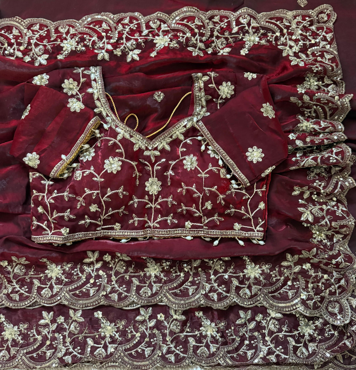 Women's Fendy Satin Silk Saree With Stitched Blouse Piece