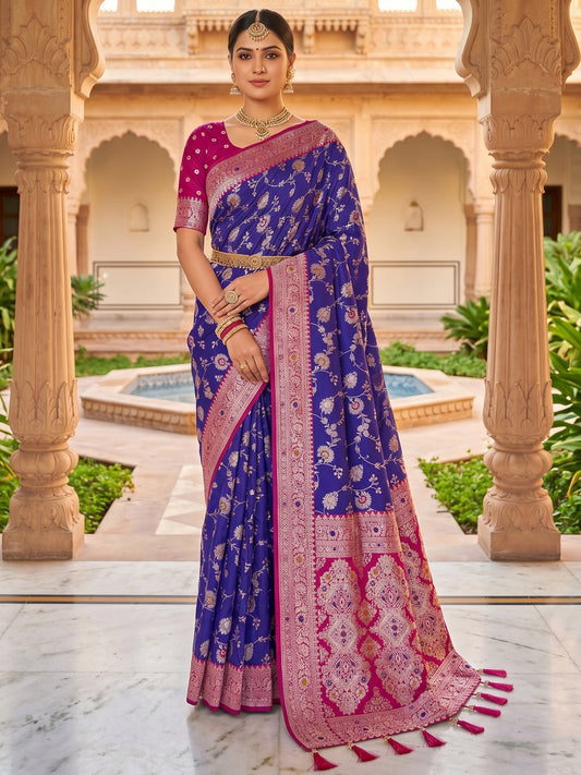 Women's Banarasi Silk Saree With Unstitched Blouse Piece