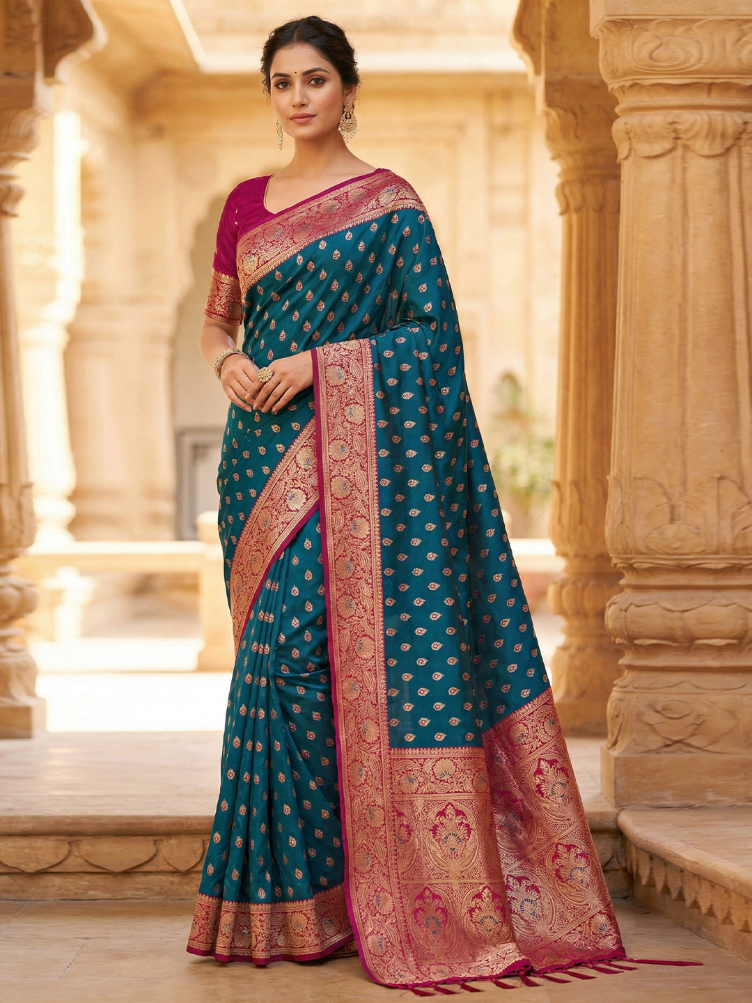 Women's Banarasi Silk Saree With Unstitched Blouse Piece
