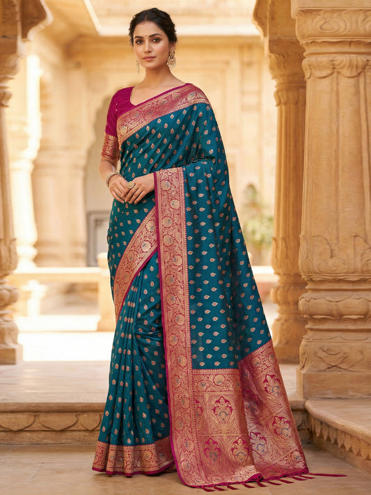 Women's Banarasi Silk Saree With Unstitched Blouse Piece