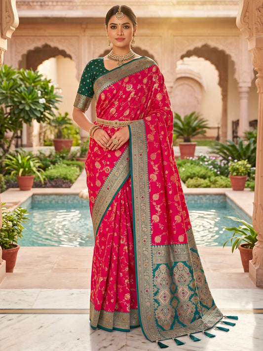 Women's Banarasi Silk Saree With Unstitched Blouse Piece