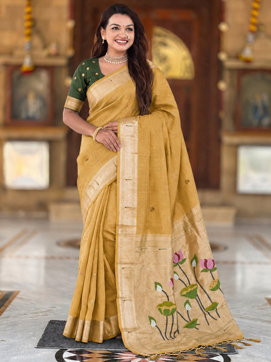 Women's Cotton Paithani Saree With Unstitched Blouse Piece