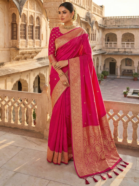 Women's Banarasi Silk Saree With Unstitched Blouse Piece