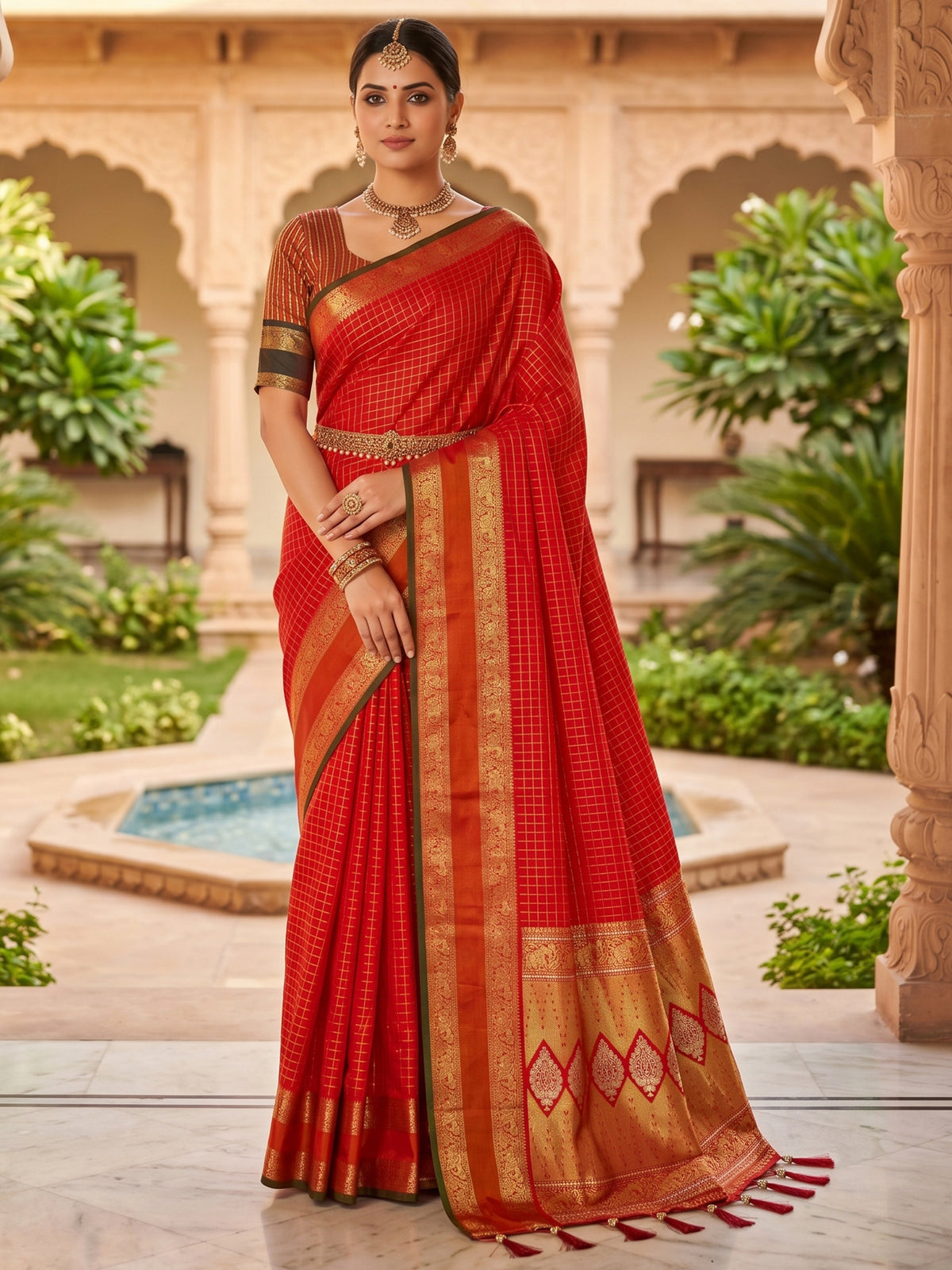 Women's Kanjivaram Silk Saree With Unstitched Blouse Piece