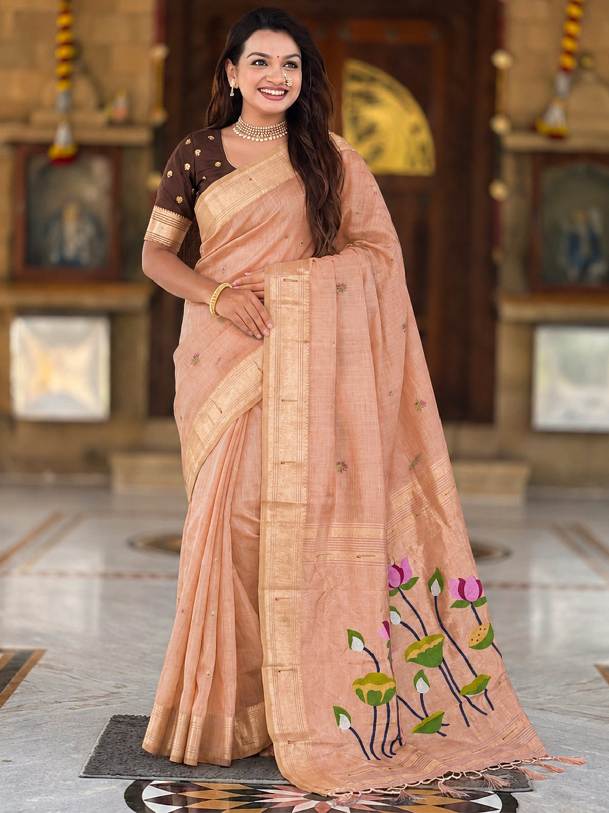 Women's Cotton Paithani Saree With Unstitched Blouse Piece