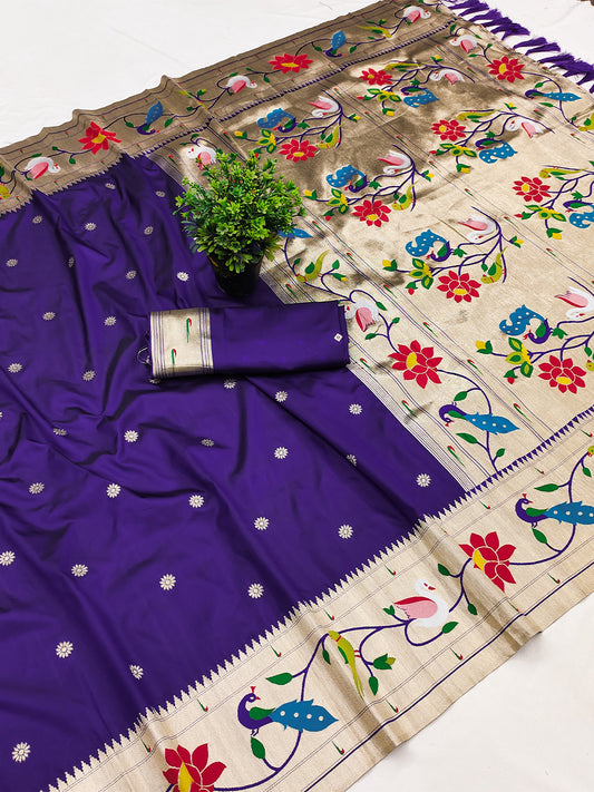 Women's Paithani Silk Saree With Unstitched Blouse Piece