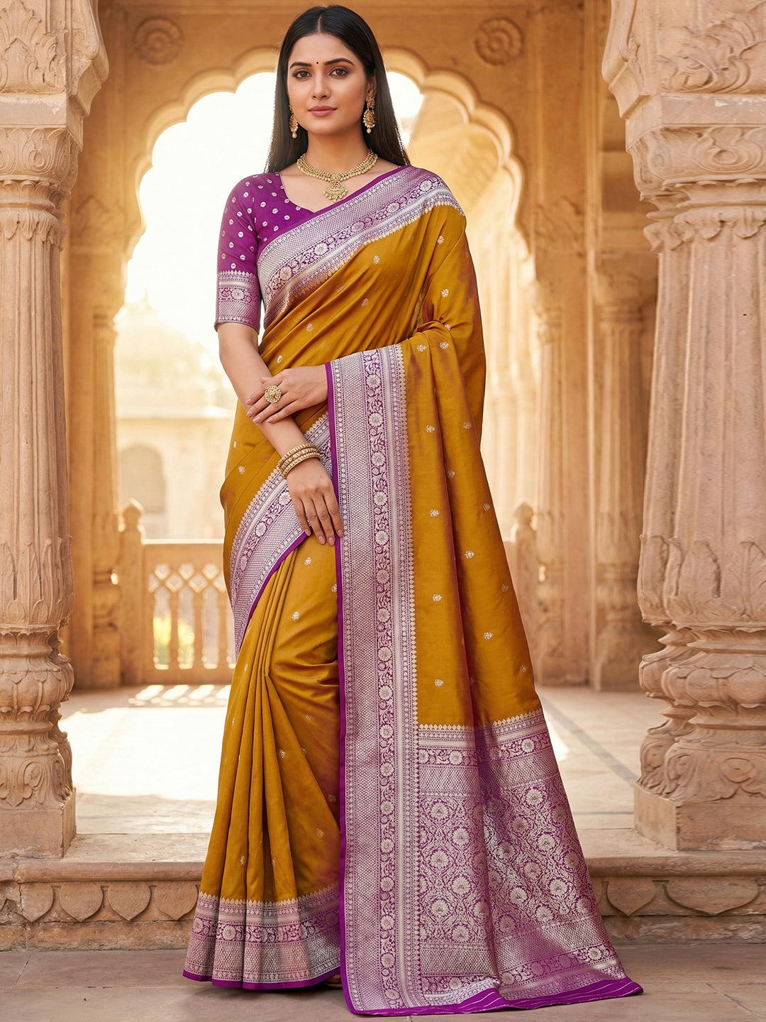 Women's Banarasi Silk Saree With Unstitched Blouse Piece