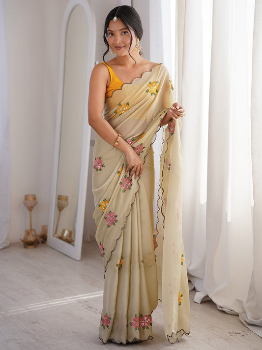 Women's Silk Embroidery Work Saree With Unstitched Blouse Piece