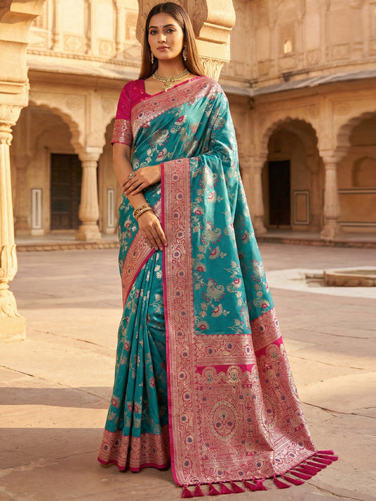Women's Banarasi Silk Saree With Unstitched Blouse Piece