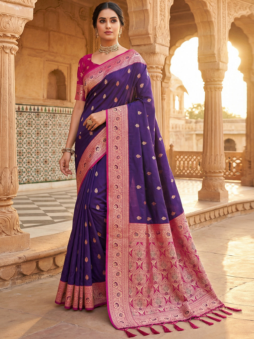 Women's Banarasi Silk Saree With Unstitched Blouse Piece