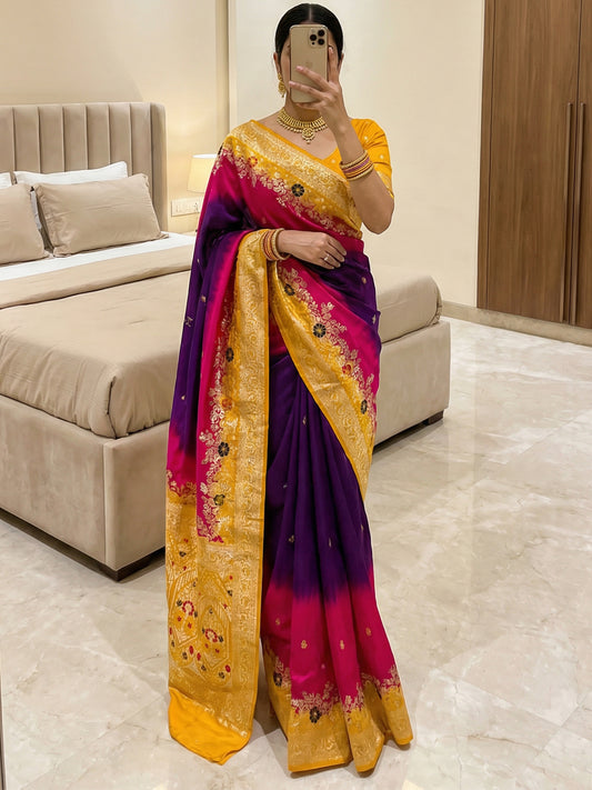 Women's Viscose Dola Silk Saree With Unstitched Blouse Piece