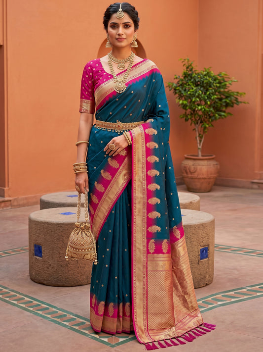 Women's Banarasi Silk Saree With Unstitched Blouse Piece