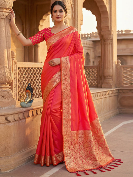 Women's Banarasi Silk Saree With Unstitched Blouse Piece