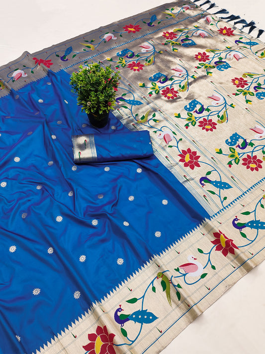 Women's Paithani Silk Saree With Unstitched Blouse Piece