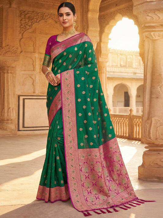 Women's Banarasi Silk Saree With Unstitched Blouse Piece