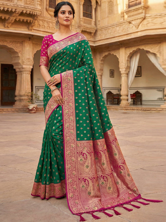 Women's Banarasi Silk Saree With Unstitched Blouse Piece
