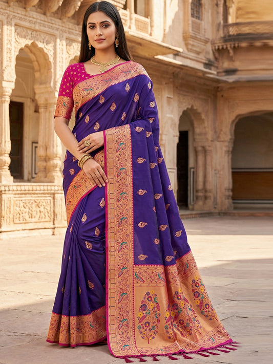 Women's Paithani Silk Saree With Unstitched Blouse Piece