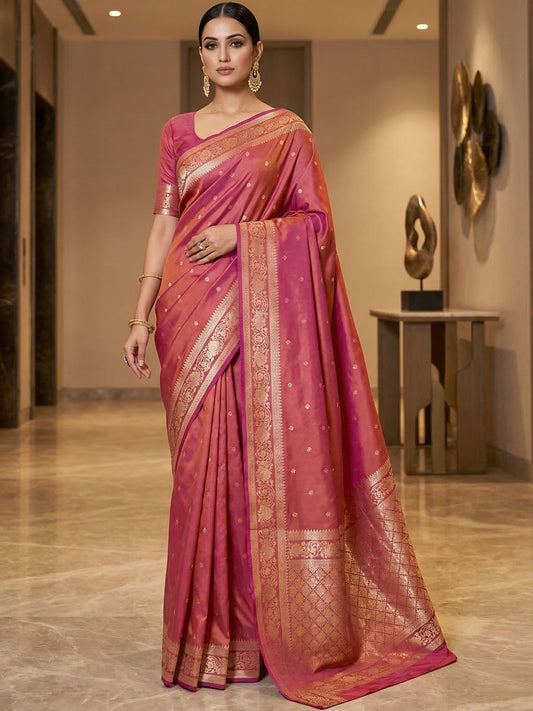 Women's Banarasi Silk Saree With Unstitched Blouse Piece