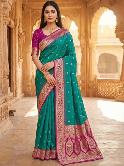 Women's Banarasi Silk Saree With Unstitched Blouse Piece