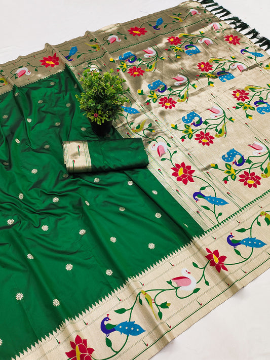 Women's Paithani Silk Saree With Unstitched Blouse Piece
