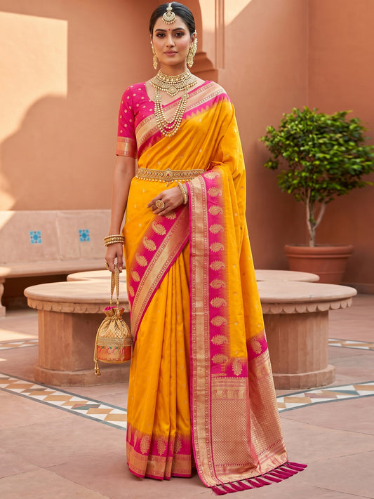 Women's Banarasi Silk Saree With Unstitched Blouse Piece