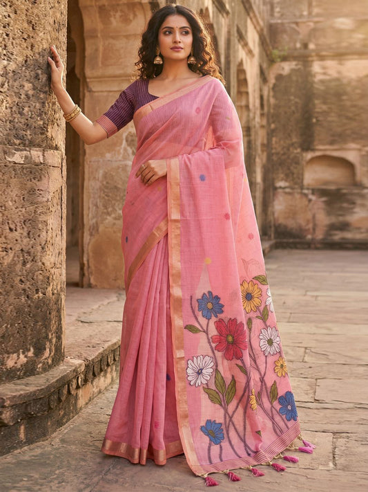 Women's Cotton Saree With Unstitched Blouse Piece