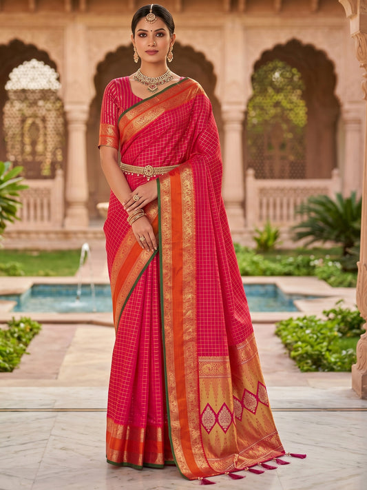 Women's Kanjivaram Silk Saree With Unstitched Blouse Piece
