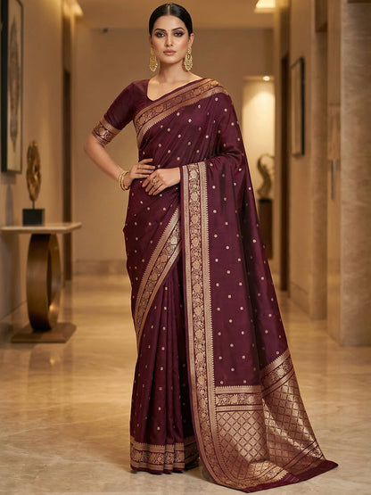 Women's Banarasi Silk Saree With Unstitched Blouse Piece