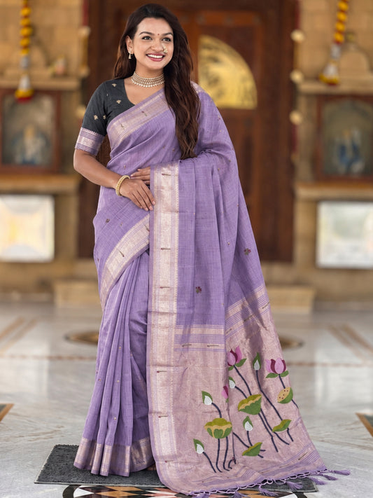 Women's Cotton Paithani Saree With Unstitched Blouse Piece