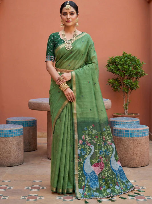 Women's Cotton Saree With Unstitched Blouse Piece