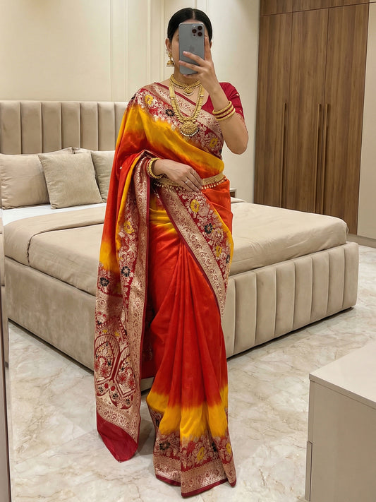 Women's Viscose Dola Silk Saree With Unstitched Blouse Piece