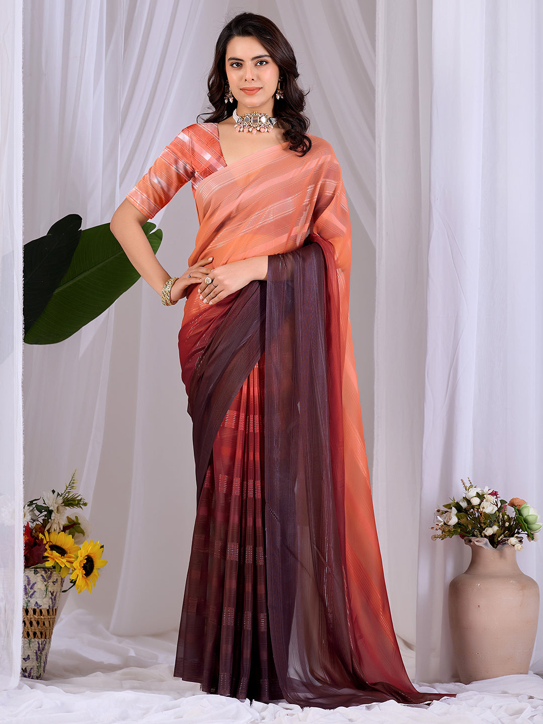 Women's Georgette Saree With Unstitched Blouse Piece