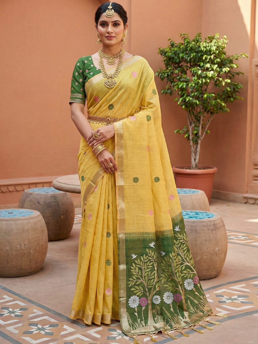 Women's Cotton Saree With Unstitched Blouse Piece