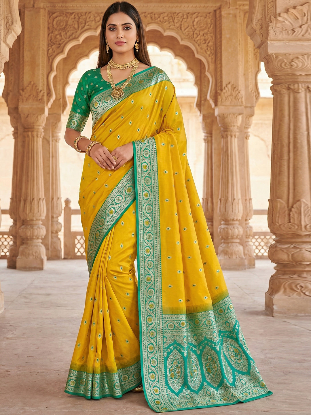 Women's Banarasi Silk Saree With Unstitched Blouse Piece